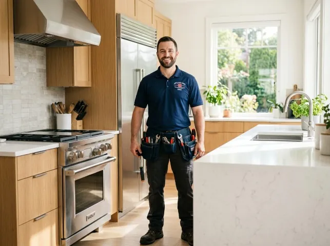 Appliance Repair Hero technician in a Black Earth, WI kitchen after an appliance repair